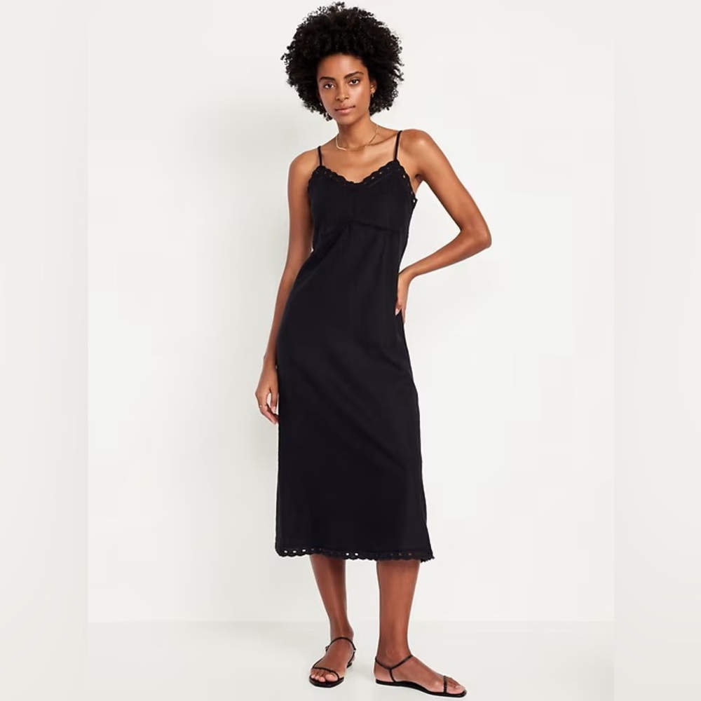 Linen-Blend Cami Midi Dress